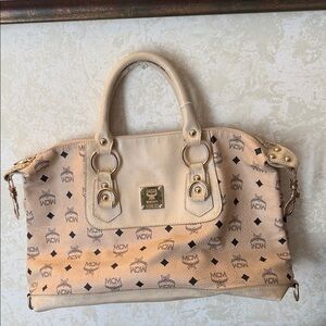 MCM Cream and Tan Satchel